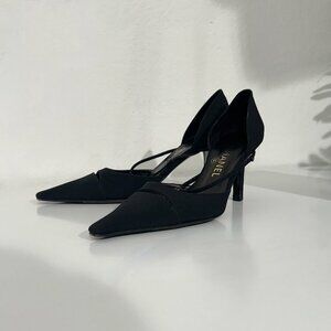 Chanel Black Fabric Point Toe D'Orsay Heels Size 7.5